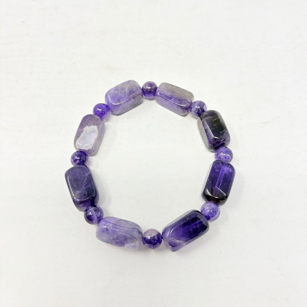 Shop LC Bi-Color Purple Amethyst Beaded Stretch Bracelet 8" Long 197.50 ctw 5028